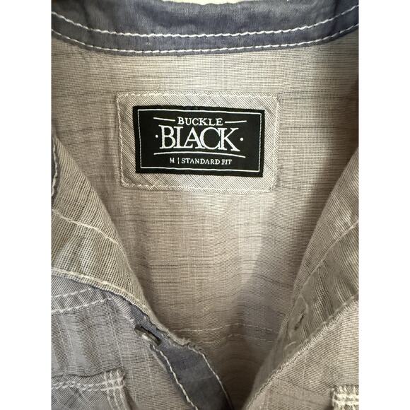 Buckle black men’s button up long sleeve Gray shirt Size medium standard fit  - Picture 2 of 8